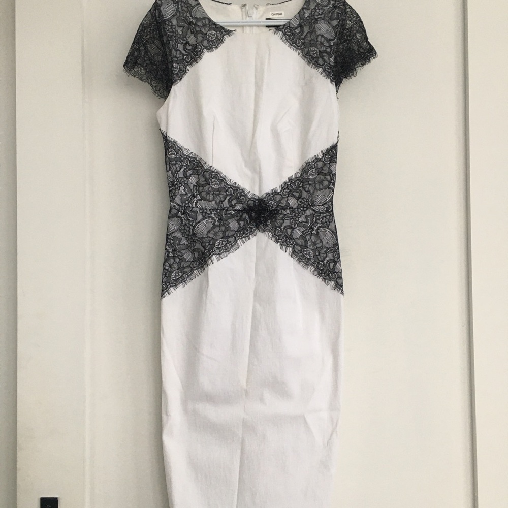Fitted White and Black Lace Dress